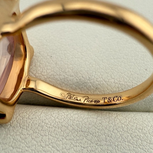 RARE Tiffany & Co. 18k Large Rose Quartz Sugar Stack Ring in Rose Gold - Picture 7 of 12